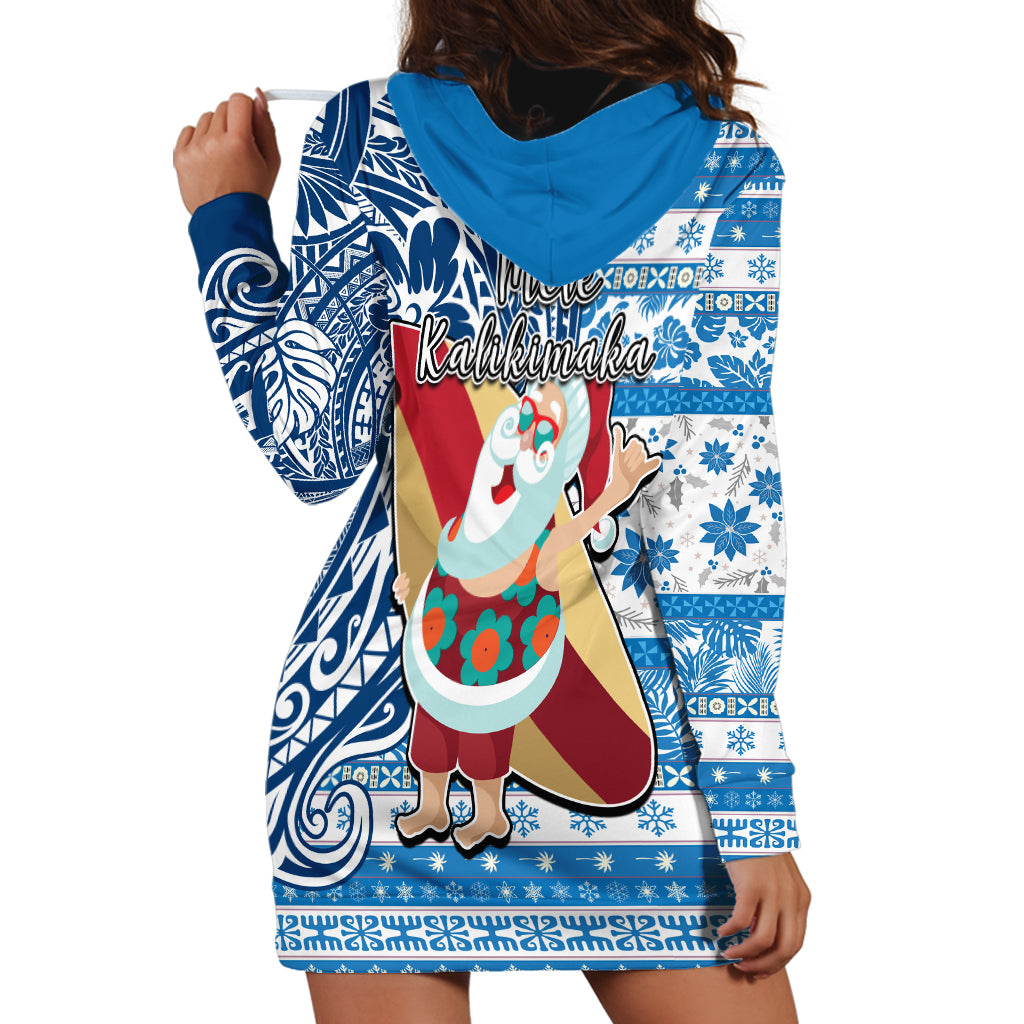 Hawaii Mele Kalikimaka Hoodie Dress Santa Claus Surfing with Hawaiian Pattern Striped Blue Style LT03 - Polynesian Pride