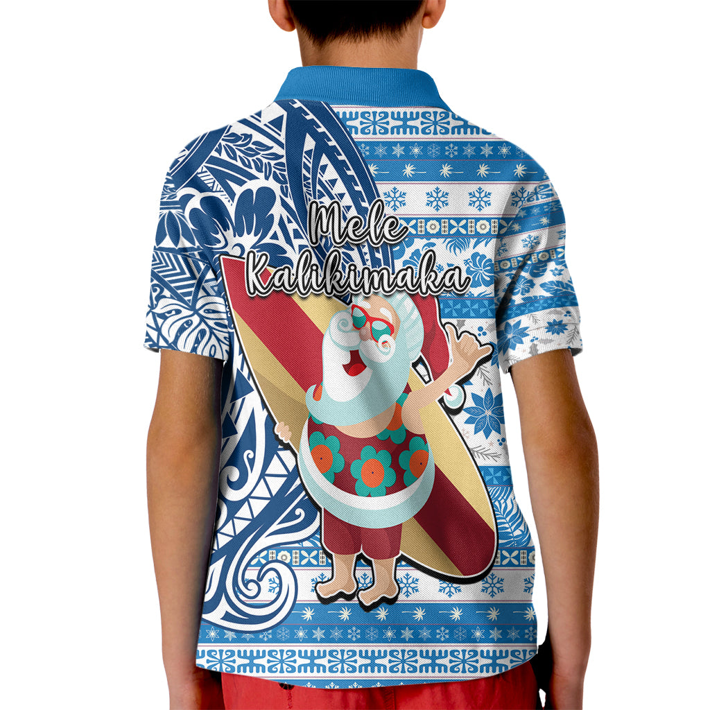 Hawaii Mele Kalikimaka Kid Polo Shirt Santa Claus Surfing with Hawaiian Pattern Striped Blue Style LT03 - Polynesian Pride
