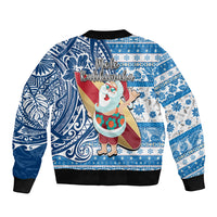 Hawaii Mele Kalikimaka Sleeve Zip Bomber Jacket Santa Claus Surfing with Hawaiian Pattern Striped Blue Style LT03 - Polynesian Pride