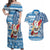 Custom Hawaii Mele Kalikimaka Couples Matching Off Shoulder Maxi Dress and Hawaiian Shirt Santa Claus Surfing with Hawaiian Pattern Striped Blue Style LT03 Blue - Polynesian Pride