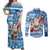 Custom Hawaii Mele Kalikimaka Couples Matching Off Shoulder Maxi Dress and Long Sleeve Button Shirt Santa Claus Surfing with Hawaiian Pattern Striped Blue Style LT03 Blue - Polynesian Pride