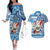 Custom Hawaii Mele Kalikimaka Couples Matching Off The Shoulder Long Sleeve Dress and Hawaiian Shirt Santa Claus Surfing with Hawaiian Pattern Striped Blue Style LT03 Blue - Polynesian Pride