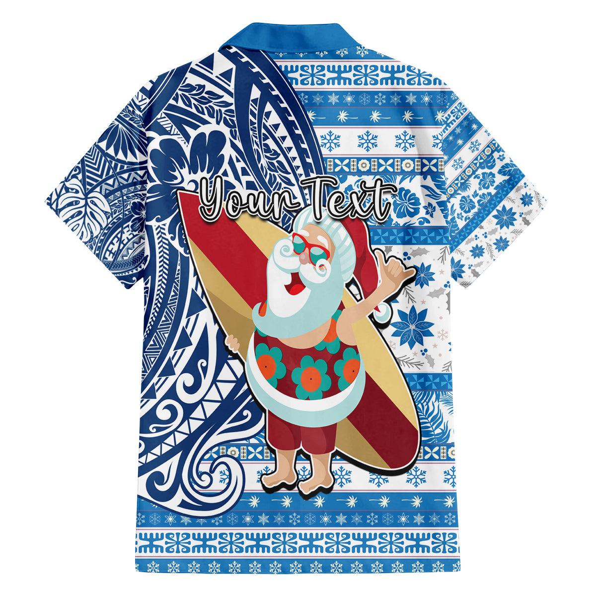 Custom Hawaii Mele Kalikimaka Family Matching Long Sleeve Bodycon Dress and Hawaiian Shirt Santa Claus Surfing with Hawaiian Pattern Striped Blue Style LT03 - Polynesian Pride