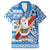 Custom Hawaii Mele Kalikimaka Family Matching Off Shoulder Maxi Dress and Hawaiian Shirt Santa Claus Surfing with Hawaiian Pattern Striped Blue Style LT03 Dad's Shirt - Short Sleeve Blue - Polynesian Pride