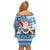 Custom Hawaii Mele Kalikimaka Family Matching Off Shoulder Short Dress and Hawaiian Shirt Santa Claus Surfing with Hawaiian Pattern Striped Blue Style LT03 - Polynesian Pride