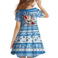 Custom Hawaii Mele Kalikimaka Family Matching Puletasi Dress and Hawaiian Shirt Santa Claus Surfing with Hawaiian Pattern Striped Blue Style LT03 - Polynesian Pride
