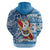 Custom Hawaii Mele Kalikimaka Hoodie Santa Claus Surfing with Hawaiian Pattern Striped Blue Style LT03 - Polynesian Pride