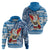 Custom Hawaii Mele Kalikimaka Hoodie Santa Claus Surfing with Hawaiian Pattern Striped Blue Style LT03 - Polynesian Pride