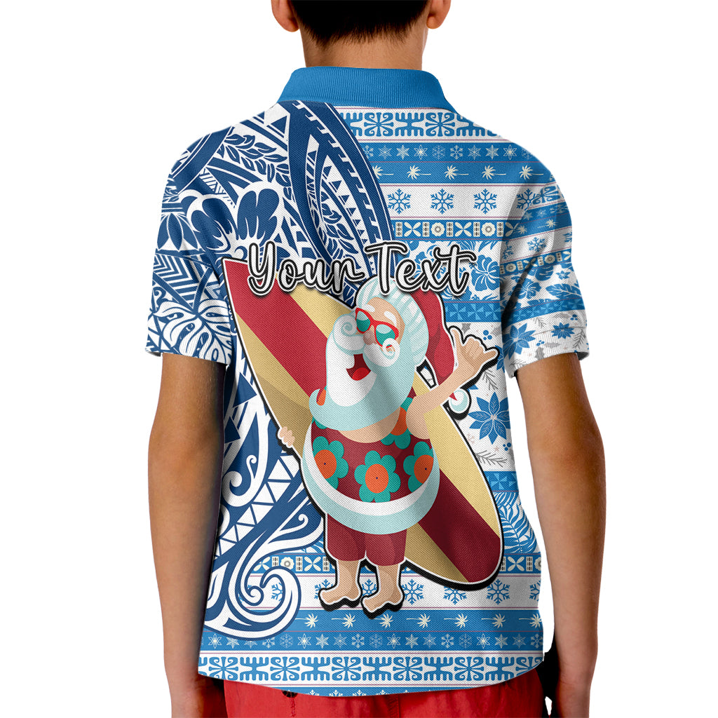 Custom Hawaii Mele Kalikimaka Kid Polo Shirt Santa Claus Surfing with Hawaiian Pattern Striped Blue Style LT03 - Polynesian Pride