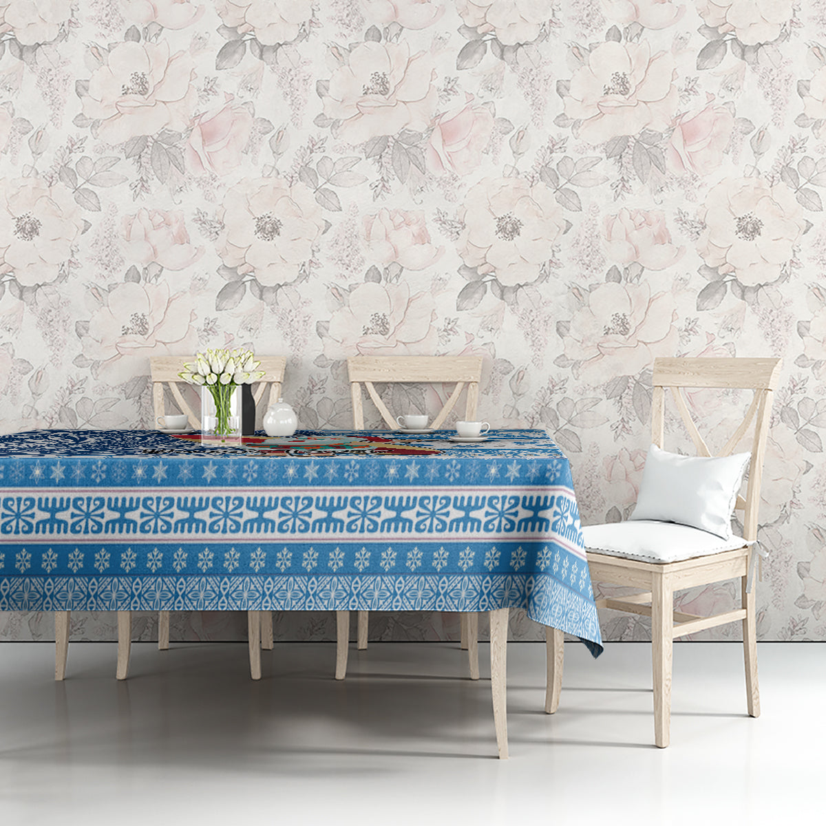 Custom Hawaii Mele Kalikimaka Tablecloth Santa Claus Surfing with Hawaiian Pattern Striped Blue Style LT03 - Polynesian Pride