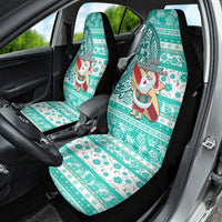Hawaii Mele Kalikimaka Car Seat Cover Santa Claus Surfing with Hawaiian Pattern Striped Turquoise Style LT03 - Polynesian Pride