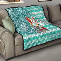 Hawaii Mele Kalikimaka Quilt Santa Claus Surfing with Hawaiian Pattern Striped Turquoise Style LT03 - Polynesian Pride