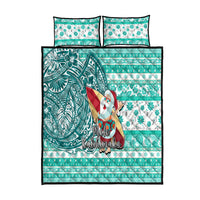 Hawaii Mele Kalikimaka Quilt Bed Set Santa Claus Surfing with Hawaiian Pattern Striped Turquoise Style LT03 Turquoise - Polynesian Pride