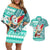 Custom Hawaii Mele Kalikimaka Couples Matching Off Shoulder Short Dress and Hawaiian Shirt Santa Claus Surfing with Hawaiian Pattern Striped Turquoise Style LT03 Turquoise - Polynesian Pride