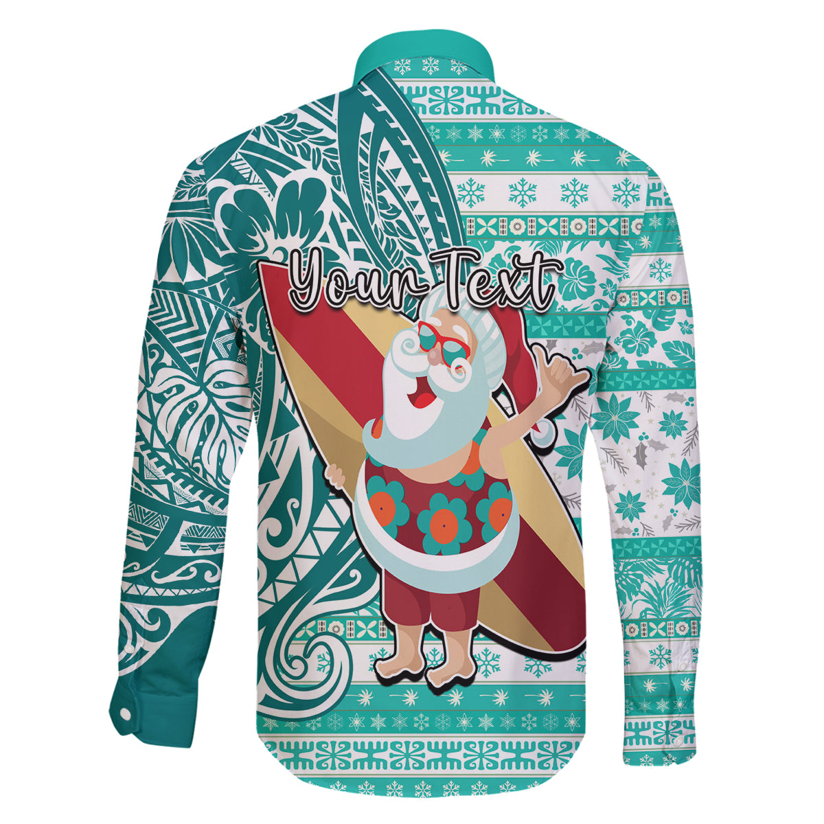 Custom Hawaii Mele Kalikimaka Family Matching Mermaid Dress and Hawaiian Shirt Santa Claus Surfing with Hawaiian Pattern Striped Turquoise Style LT03 - Polynesian Pride