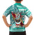 Custom Hawaii Mele Kalikimaka Family Matching Off Shoulder Long Sleeve Dress and Hawaiian Shirt Santa Claus Surfing with Hawaiian Pattern Striped Turquoise Style LT03 - Polynesian Pride