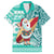 Custom Hawaii Mele Kalikimaka Family Matching Off Shoulder Long Sleeve Dress and Hawaiian Shirt Santa Claus Surfing with Hawaiian Pattern Striped Turquoise Style LT03 Dad's Shirt - Short Sleeve Turquoise - Polynesian Pride