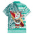 Custom Hawaii Mele Kalikimaka Family Matching Off Shoulder Long Sleeve Dress and Hawaiian Shirt Santa Claus Surfing with Hawaiian Pattern Striped Turquoise Style LT03 - Polynesian Pride