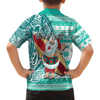 Custom Hawaii Mele Kalikimaka Family Matching Tank Maxi Dress and Hawaiian Shirt Santa Claus Surfing with Hawaiian Pattern Striped Turquoise Style LT03 - Polynesian Pride