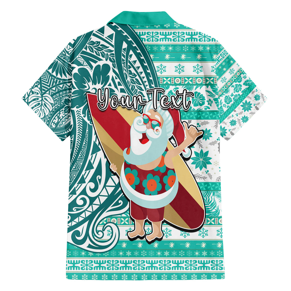 Custom Hawaii Mele Kalikimaka Family Matching Tank Maxi Dress and Hawaiian Shirt Santa Claus Surfing with Hawaiian Pattern Striped Turquoise Style LT03 - Polynesian Pride