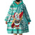 Custom Hawaii Mele Kalikimaka Wearable Blanket Hoodie Santa Claus Surfing with Hawaiian Pattern Striped Turquoise Style LT03 - Polynesian Pride