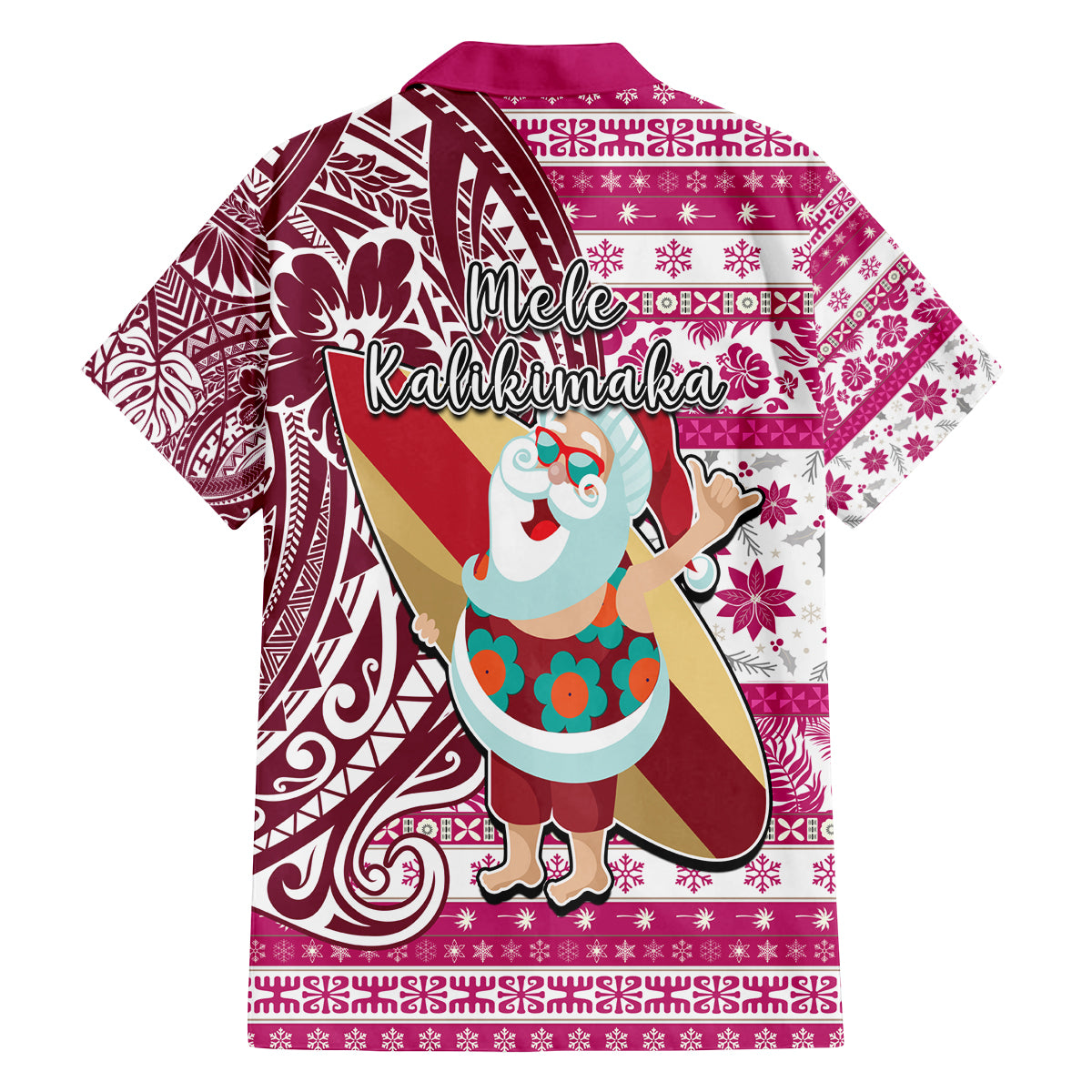 Hawaii Mele Kalikimaka Family Matching Long Sleeve Bodycon Dress and Hawaiian Shirt Santa Claus Surfing with Hawaiian Pattern Striped Pink Style LT03 - Polynesian Pride