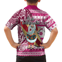 Hawaii Mele Kalikimaka Family Matching Off Shoulder Maxi Dress and Hawaiian Shirt Santa Claus Surfing with Hawaiian Pattern Striped Pink Style LT03 - Polynesian Pride