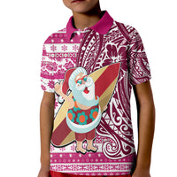 Hawaii Mele Kalikimaka Kid Polo Shirt Santa Claus Surfing with Hawaiian Pattern Striped Pink Style LT03 Kid Pink - Polynesian Pride