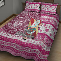 Hawaii Mele Kalikimaka Quilt Bed Set Santa Claus Surfing with Hawaiian Pattern Striped Pink Style LT03 - Polynesian Pride