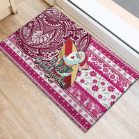 Hawaii Mele Kalikimaka Rubber Doormat Santa Claus Surfing with Hawaiian Pattern Striped Pink Style LT03 - Polynesian Pride