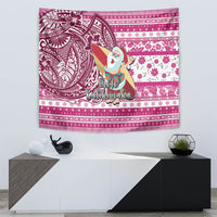 Hawaii Mele Kalikimaka Tapestry Santa Claus Surfing with Hawaiian Pattern Striped Pink Style LT03 - Polynesian Pride