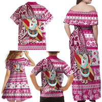 Custom Hawaii Mele Kalikimaka Family Matching Off Shoulder Maxi Dress and Hawaiian Shirt Santa Claus Surfing with Hawaiian Pattern Striped Pink Style LT03 - Polynesian Pride
