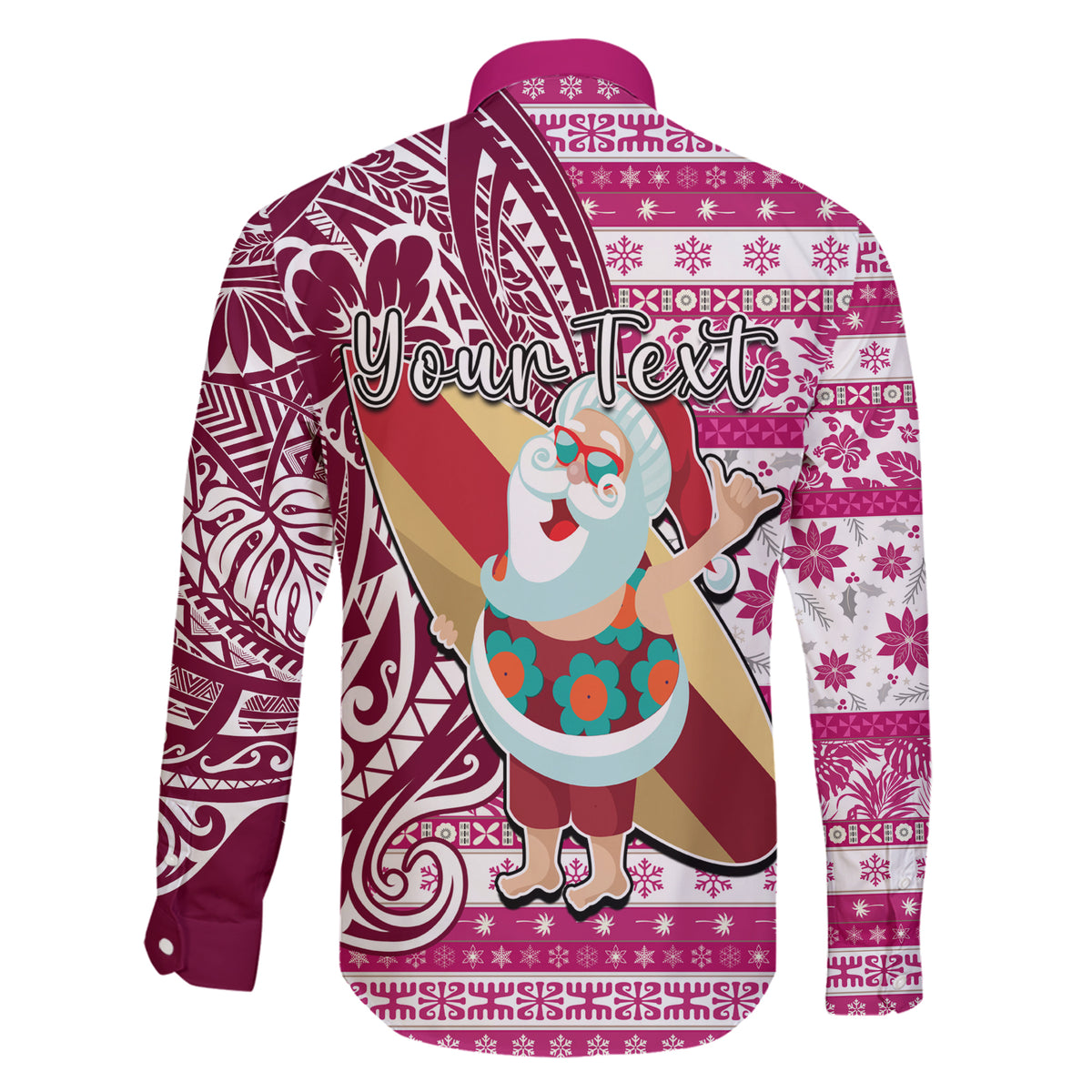 Custom Hawaii Mele Kalikimaka Family Matching Short Sleeve Bodycon Dress and Hawaiian Shirt Santa Claus Surfing with Hawaiian Pattern Striped Pink Style LT03 - Polynesian Pride