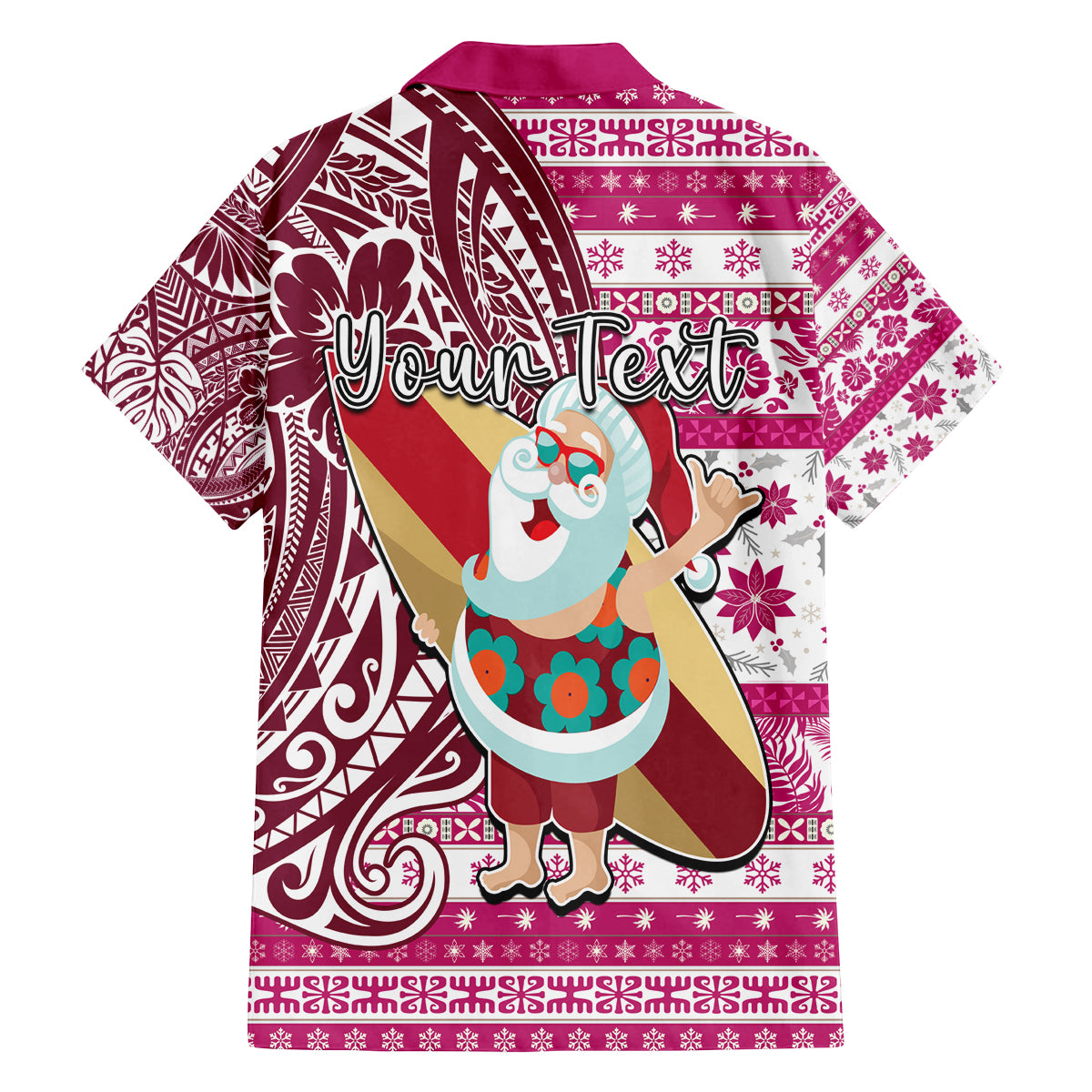 Custom Hawaii Mele Kalikimaka Family Matching Summer Maxi Dress and Hawaiian Shirt Santa Claus Surfing with Hawaiian Pattern Striped Pink Style LT03 - Polynesian Pride