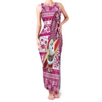 Custom Hawaii Mele Kalikimaka Family Matching Tank Maxi Dress and Hawaiian Shirt Santa Claus Surfing with Hawaiian Pattern Striped Pink Style LT03 Mom's Dress Pink - Polynesian Pride
