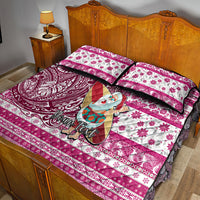 Custom Hawaii Mele Kalikimaka Quilt Bed Set Santa Claus Surfing with Hawaiian Pattern Striped Pink Style LT03 - Polynesian Pride