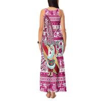Custom Hawaii Mele Kalikimaka Tank Maxi Dress Santa Claus Surfing with Hawaiian Pattern Striped Pink Style LT03 - Polynesian Pride