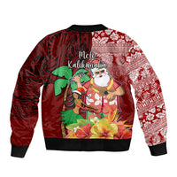 Hawaii Mele Kalikimaka Bomber Jacket Santa Claus and Hula Girl Tropical Folwer with Hawaiian Pattern LT03 - Polynesian Pride