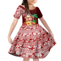 Hawaii Mele Kalikimaka Family Matching Long Sleeve Bodycon Dress and Hawaiian Shirt Santa Claus and Hula Girl Tropical Folwer with Hawaiian Pattern LT03 Daughter's Dress Red - Polynesian Pride
