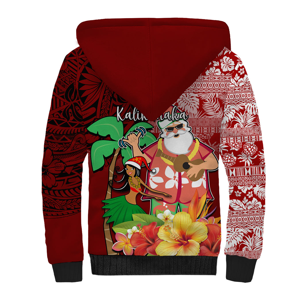 Hawaii Mele Kalikimaka Sherpa Hoodie Santa Claus and Hula Girl Tropical Folwer with Hawaiian Pattern LT03 - Polynesian Pride