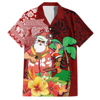Custom Hawaii Mele Kalikimaka Family Matching Puletasi Dress and Hawaiian Shirt Santa Claus and Hula Girl Tropical Folwer with Hawaiian Pattern LT03 Dad's Shirt - Short Sleeve Red - Polynesian Pride
