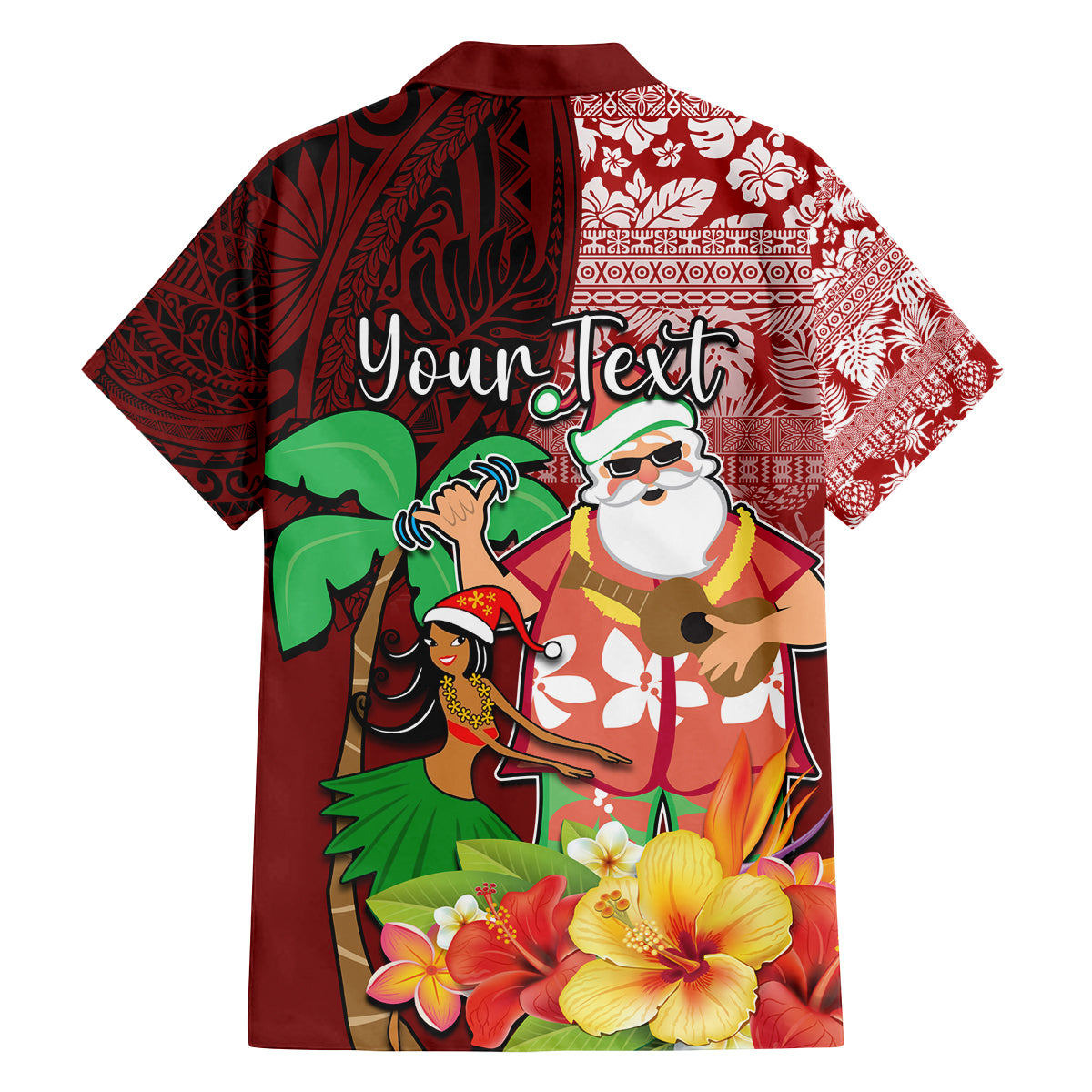 Custom Hawaii Mele Kalikimaka Family Matching Puletasi Dress and Hawaiian Shirt Santa Claus and Hula Girl Tropical Folwer with Hawaiian Pattern LT03 - Polynesian Pride