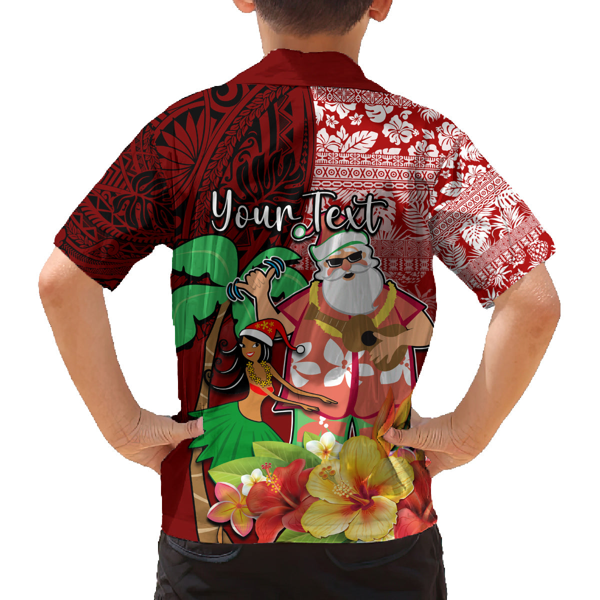 Custom Hawaii Mele Kalikimaka Family Matching Tank Maxi Dress and Hawaiian Shirt Santa Claus and Hula Girl Tropical Folwer with Hawaiian Pattern LT03 - Polynesian Pride