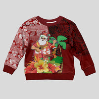 Custom Hawaii Mele Kalikimaka Kid Ugly Christmas Sweater Santa Claus and Hula Girl Tropical Folwer with Hawaiian Pattern LT03 Kid Red - Polynesian Pride
