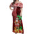 Custom Hawaii Mele Kalikimaka Off Shoulder Maxi Dress Santa Claus and Hula Girl Tropical Folwer with Hawaiian Pattern LT03 Women Red - Polynesian Pride