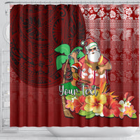 Custom Hawaii Mele Kalikimaka Shower Curtain Santa Claus and Hula Girl Tropical Folwer with Hawaiian Pattern LT03 - Polynesian Pride