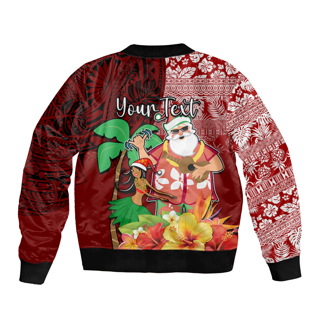 Custom Hawaii Mele Kalikimaka Sleeve Zip Bomber Jacket Santa Claus and Hula Girl Tropical Folwer with Hawaiian Pattern LT03 - Polynesian Pride