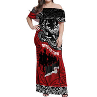 Aotearoa Toitu Te Tiriti Off Shoulder Maxi Dress Honoring Te Tiriti o Waitangi Maori Haka