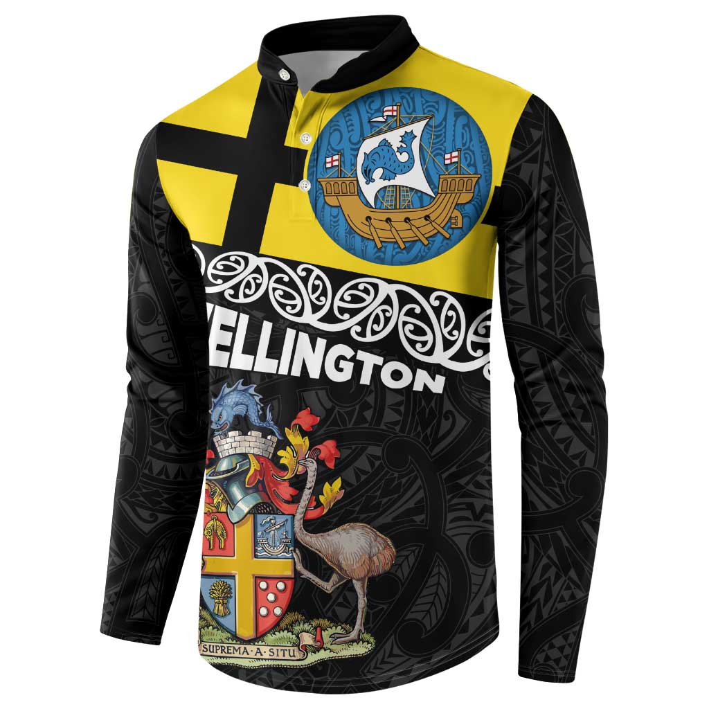 New Zealand Wellington Button Sweatshirt The Capital's Emblems Flag and Koru Art