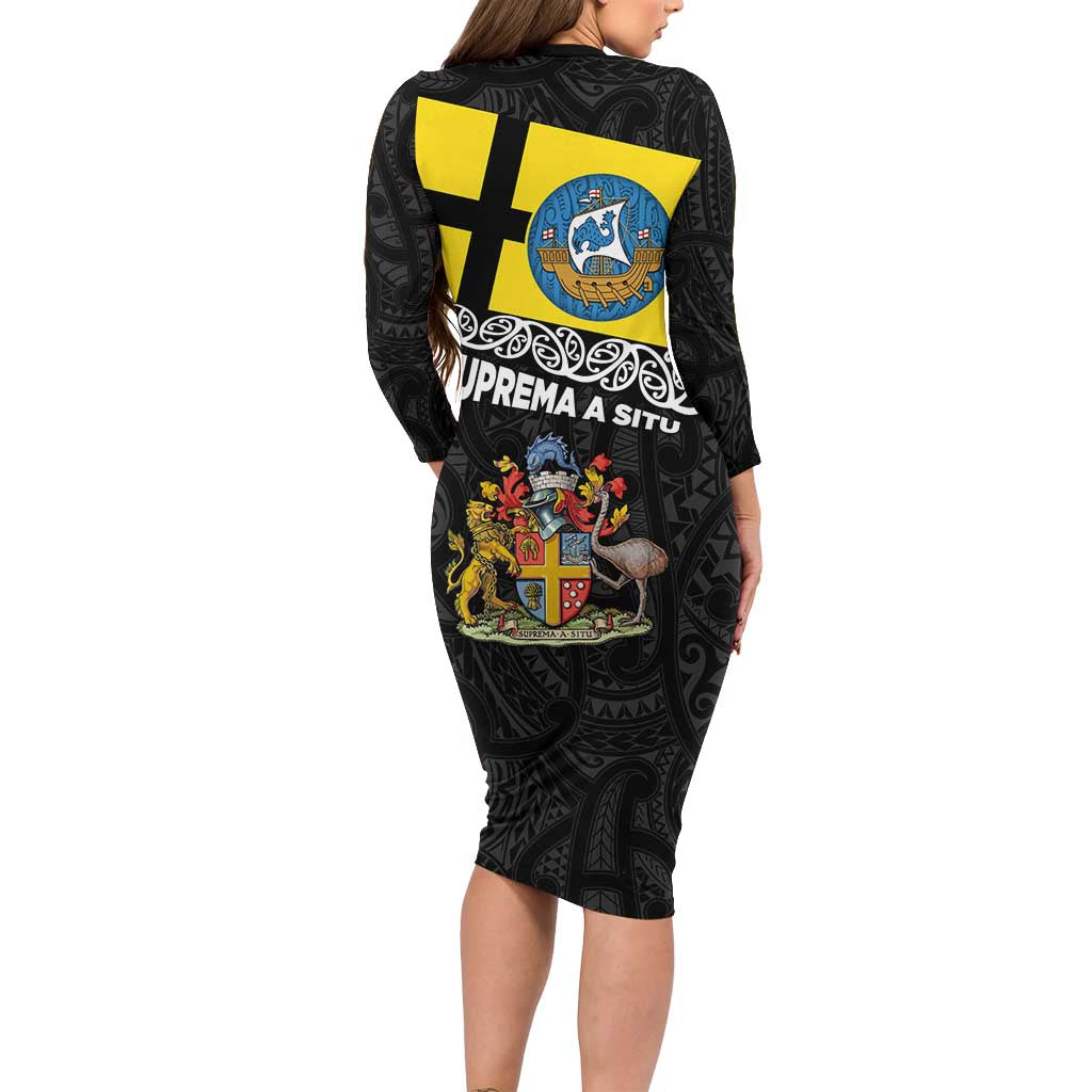 New Zealand Wellington Family Matching Long Sleeve Bodycon Dress and Hawaiian Shirt The Capital's Emblems Flag and Koru Art LT03 - Polynesian Pride
